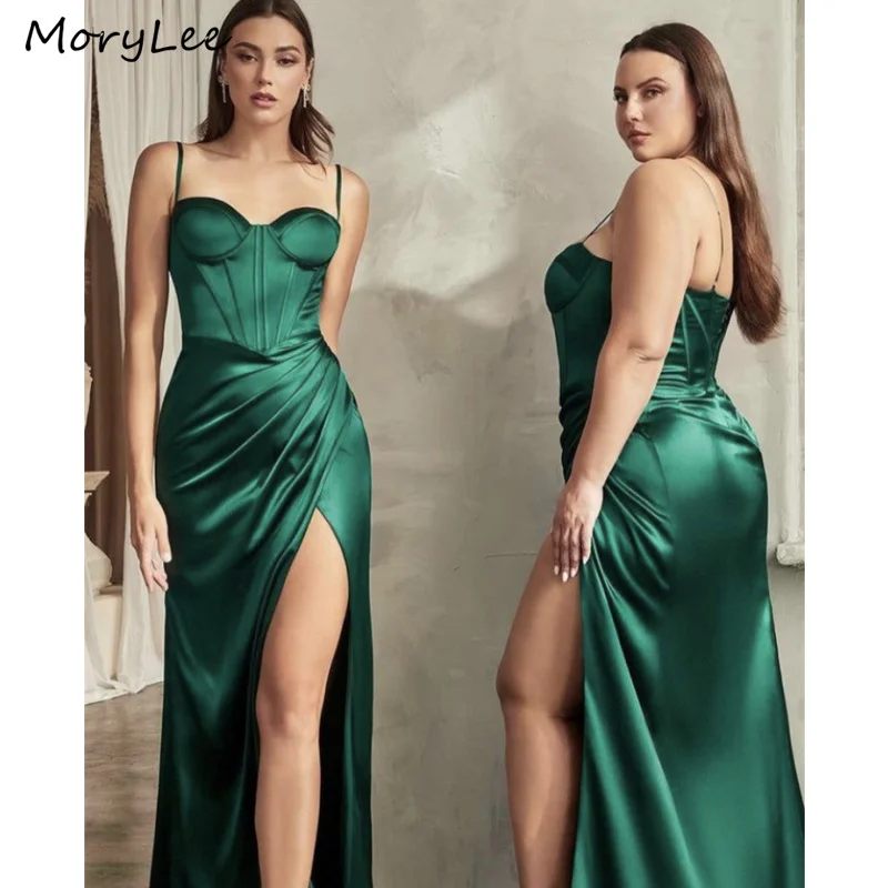 

Hot Bridesmaid Dresses Sweetheart Spaghetti Silk Satin Side Slit Mermaid Bridesmaid Dresses Lace Up Back Wedding Party Gowns