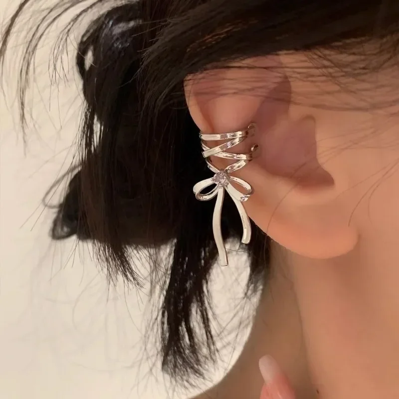 

Girls New Ribbon Aesthetics Ear Clips Ballet Style Ribbon Bow-knot Ear Cuff Women Korean Fashion Kpop Earring Jewelry