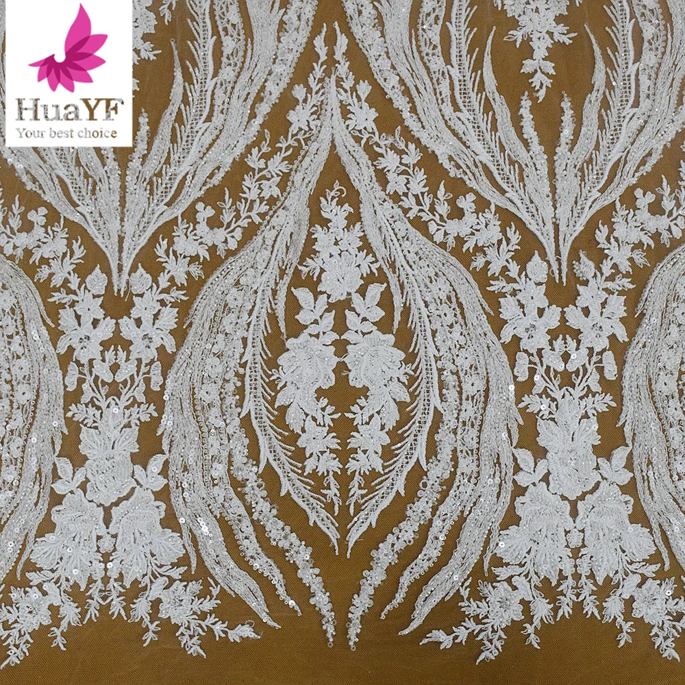 

Популярное Белое Свадебное кружево с блестками для женщин, свадебное платье, ткань HY2461