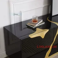 Роскошный черный/белый сервант/подставка под телевизор с золотым акцентом, глянцевый шкаф для хранения вещей для гостиной или столовой — изображение 5