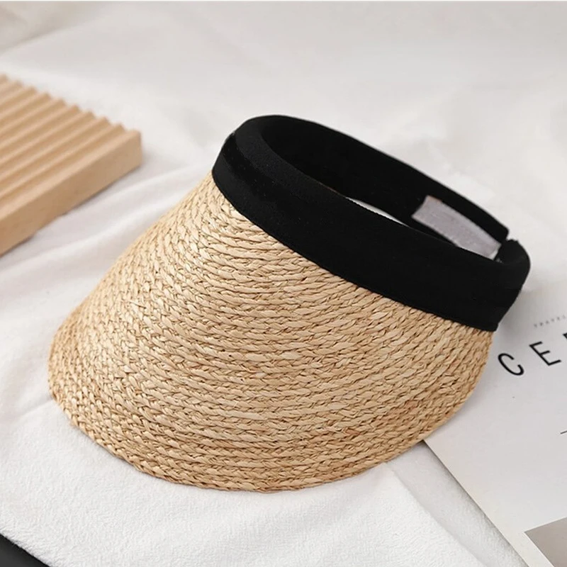 2023 Real Raffia Panama Straw Empty Top Unisex Summer Hat Sun Protection Outdoor Idyllic Style Vacation Beach Cap_voghion.com