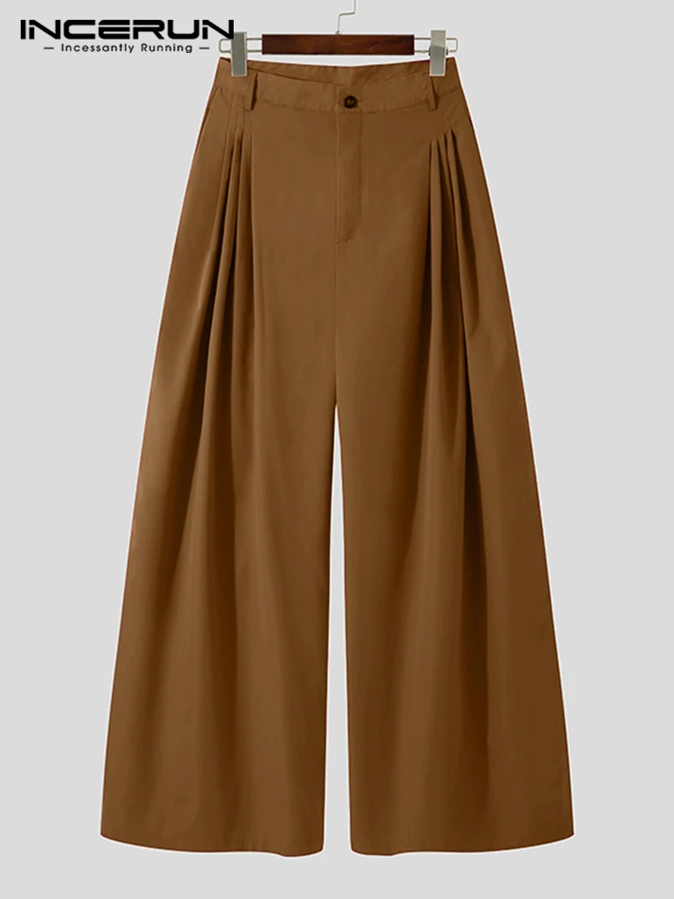 Fashion Men Wide Leg Pants Joggers Button Streetwear Loose Solid Color Trousers High Waist Casual Pantalon S-5XL INCERUN wide leg pants wide leg sweatpants