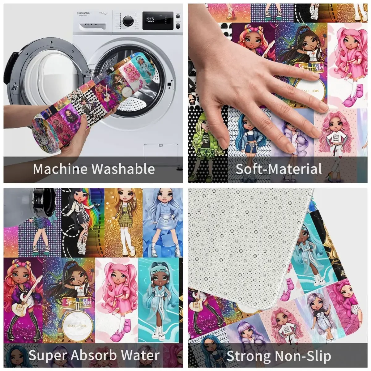 Rainbow High Dolls Anti-Slip Doormat Living Room Mat All Characters Floor Carpet Entrance Door Rug Home Decorative