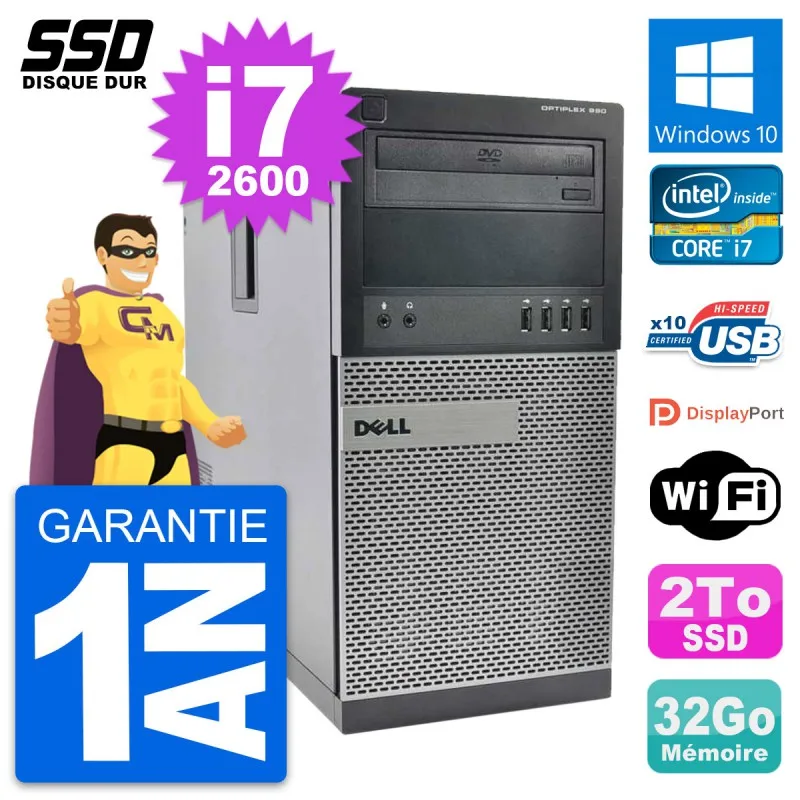 Компьютер tower Dell OptiPlex 990 Intel Core i7-2600 RAM GB SSD 2To Windows 10 Wifi | Компьютеры и офис