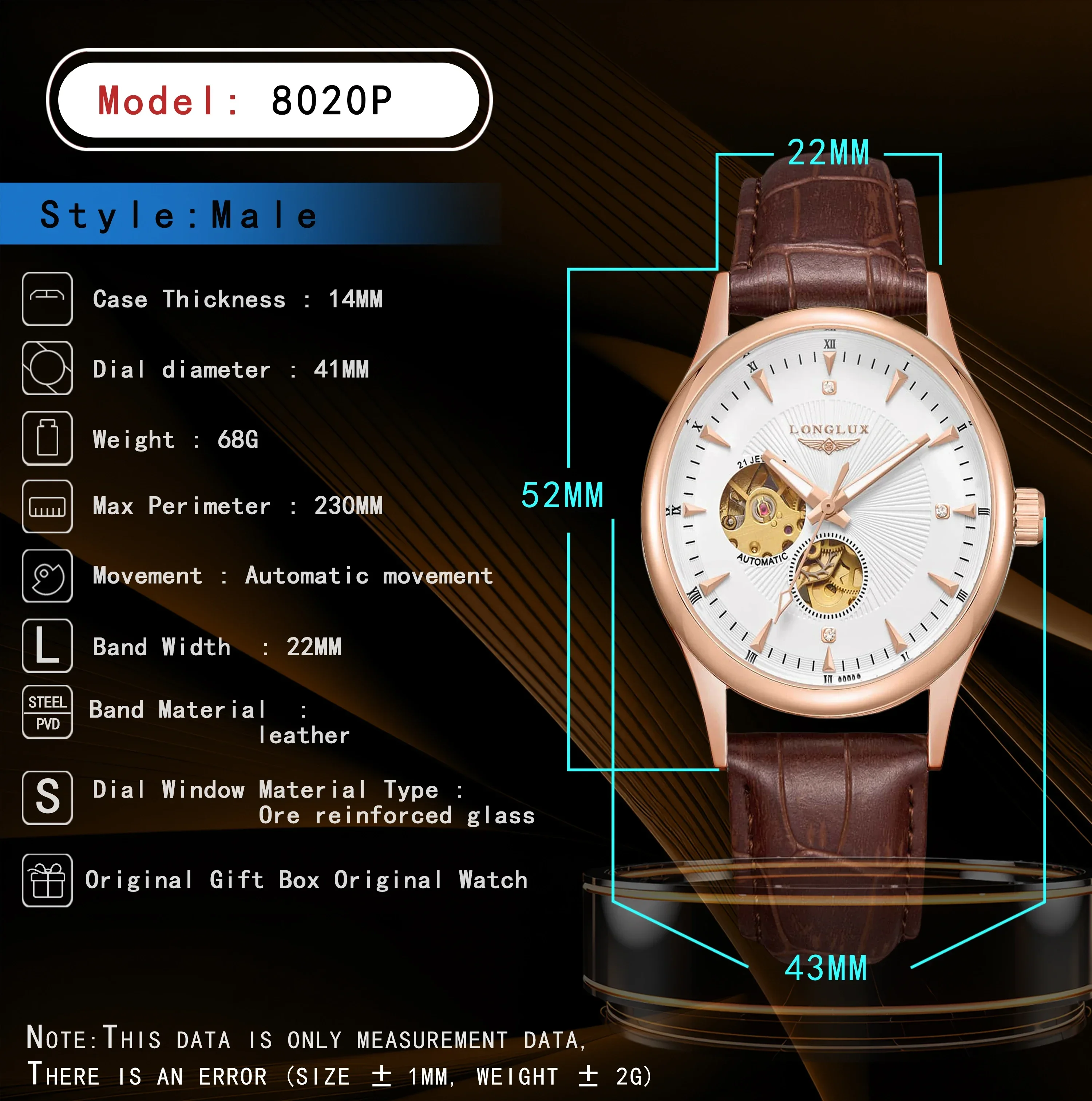 รูปสินค้า นาฬิกาอัตโนมัติ ดีไซน์หรูหรา โครงกระดูก แสดงกลไก กันน้ำ สายหนัง เรียบง่าย ตัวเลขโรมัน นาฬิกาข้อมือผู้ชาย ของขวัญสำหรับผู้ชาย