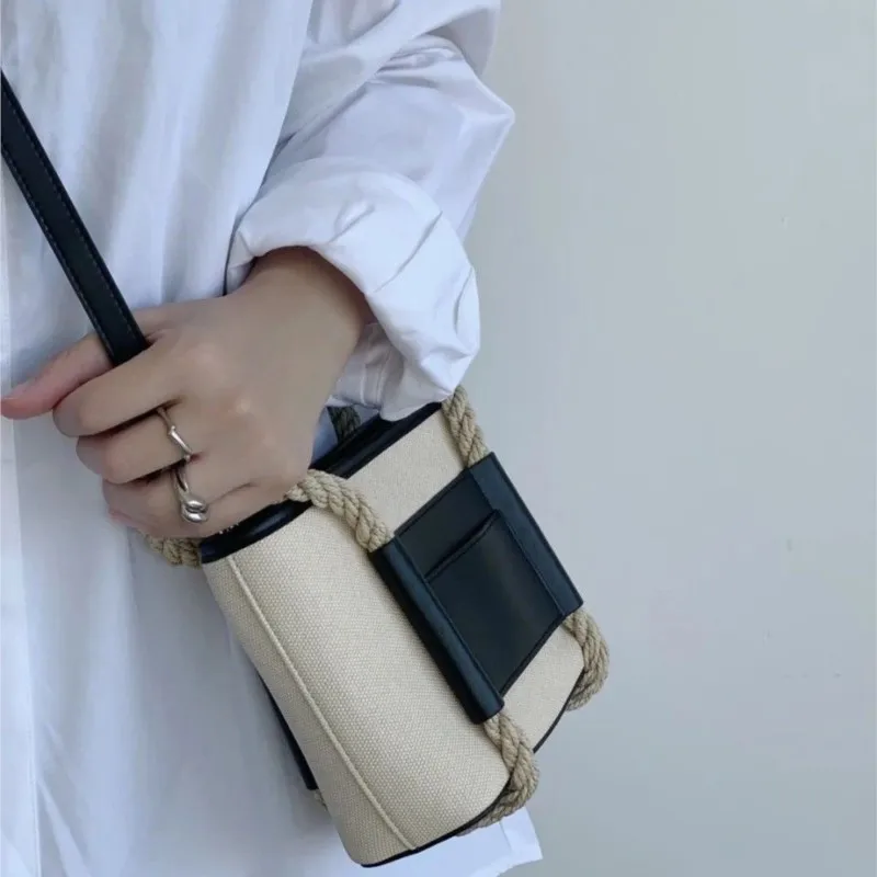 JIAERDI Retro Beige Bucket Bag Purse Women Summer Versatile Handle Y2k Hand Bag Wallets Ladies Vintage Messenger Bag Aesthetic