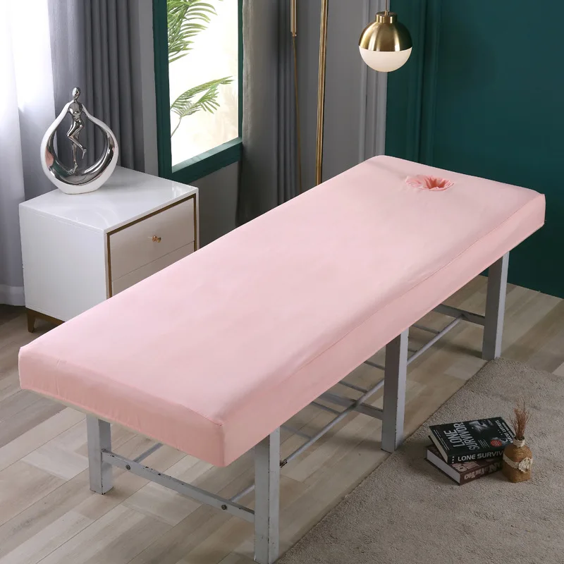 Beauty Salon High Elastic Solid Bed Cover Massage SPA Treatment Elastic Full Cover Rubber Band Fitted Bed Sheet with Hole 4