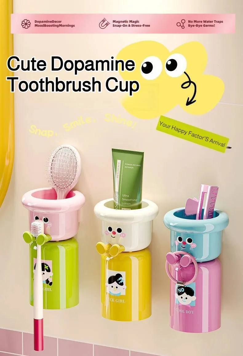 Cartoon Magnetic Toothbrush Holder Wall Mounted Bathroom Cup Organizer_voghion.com