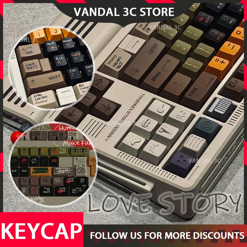 

New Love Story Theme Keycap Set Pbt R2 Dye-Sublimation Custom Scrawl Keyboard Cap Cherry Profile Key Cap For Mechanical Keyboard