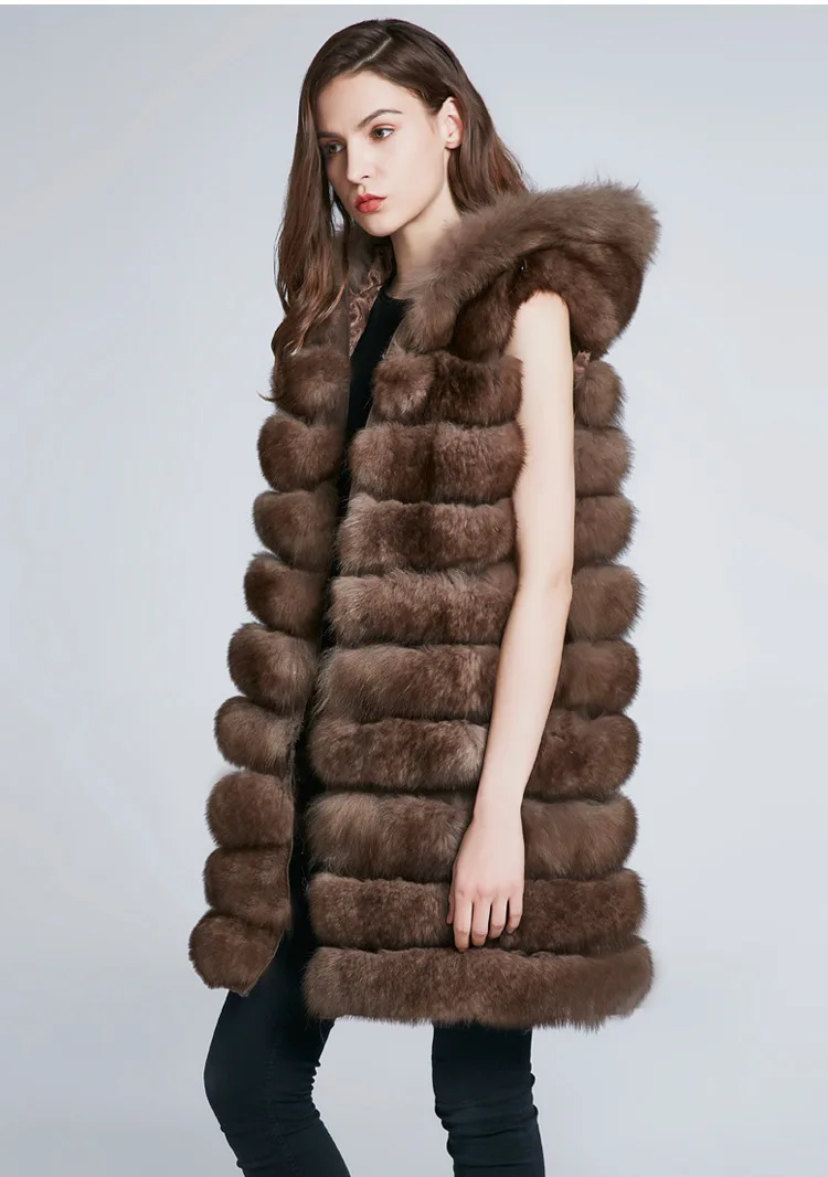 Fox Fur Hooded Fur Jacket with Warm Fur Integrated Vest for Women's Long Detachable Autumn and Winter