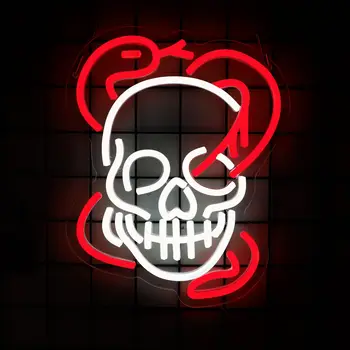 Skull Snake LED Neon Sign – Gothic Wall Decor