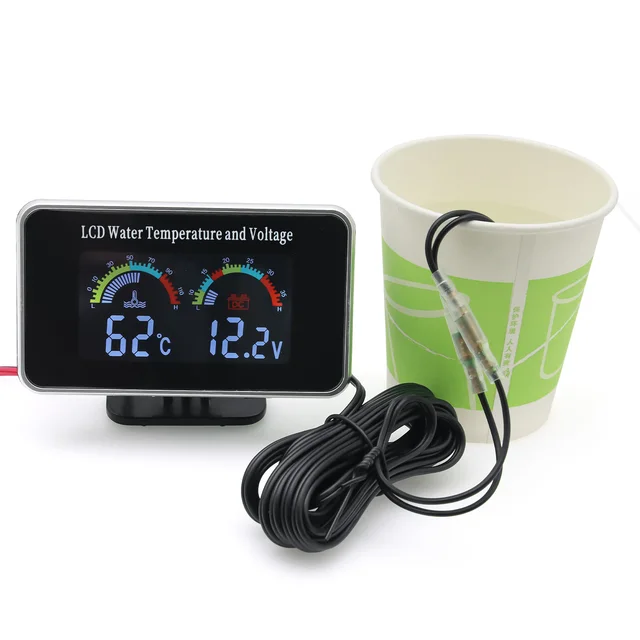 Kaufe Neue 12V/24V Auto LCD Wasser Temperatur Meter Thermometer Voltmeter  Gauge 2in1 Temp & Spannung Meter 17mm Sensor