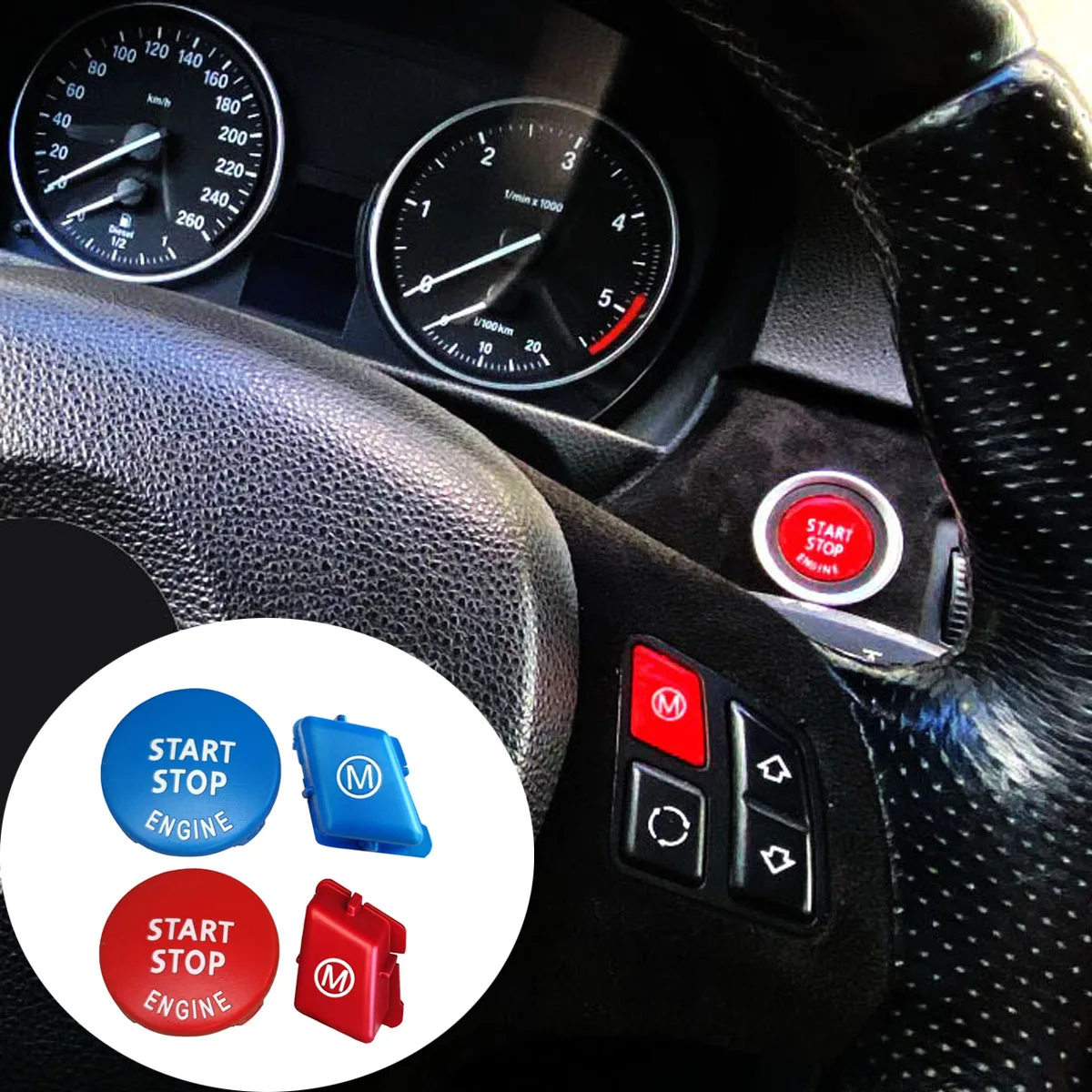 Car Engine Start Stop Switch Steering Wheel M Button Replace Cover Fit