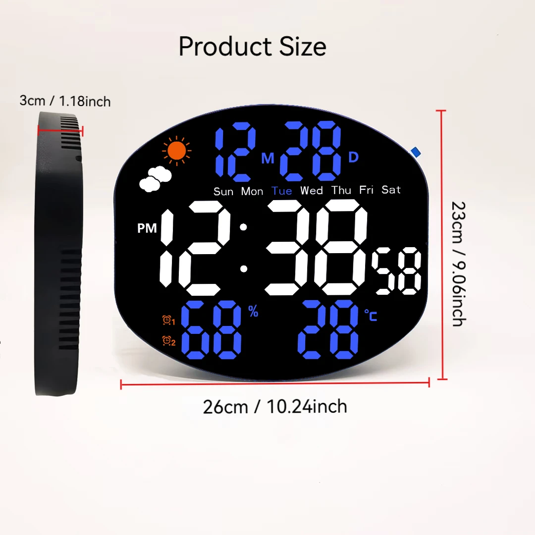 Mirrored Large Digital Clock With Remote Control White and Blue/White and Green/White Red/White Orange Fonts