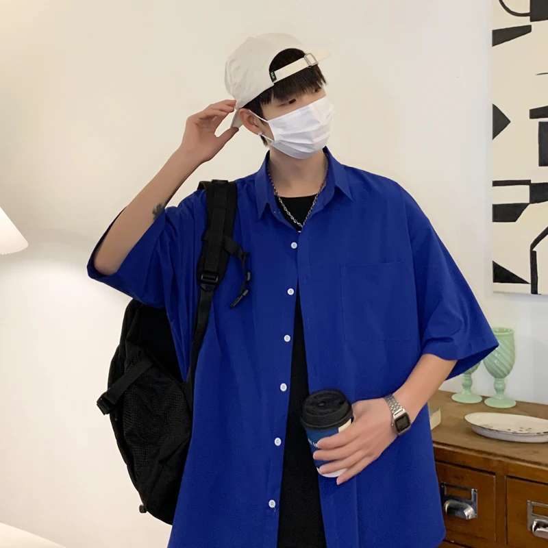 LAPPSTER Ice Solid Korean Pockets Shirts Blouses Summer Smooth Short Sleeve Shirt Japanese Streetwear Oversize Cargo Shirts casual short sleeved shirt,short sleeved shirt