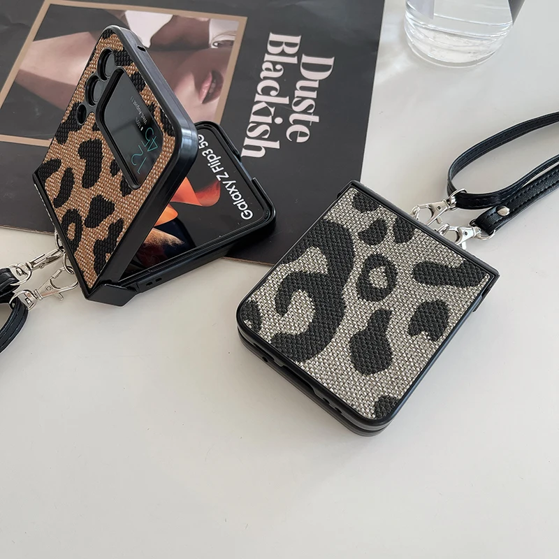 Leopard Print Crossbody Necklace Lanyard with Hard Case and Shoulder Strap