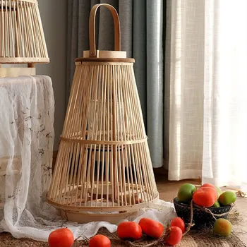 Bamboo Candle Lantern Wooden Candlestick Holder for Garden Party Anniversary,Desk Candlelight Home Housewarming Candelabrum