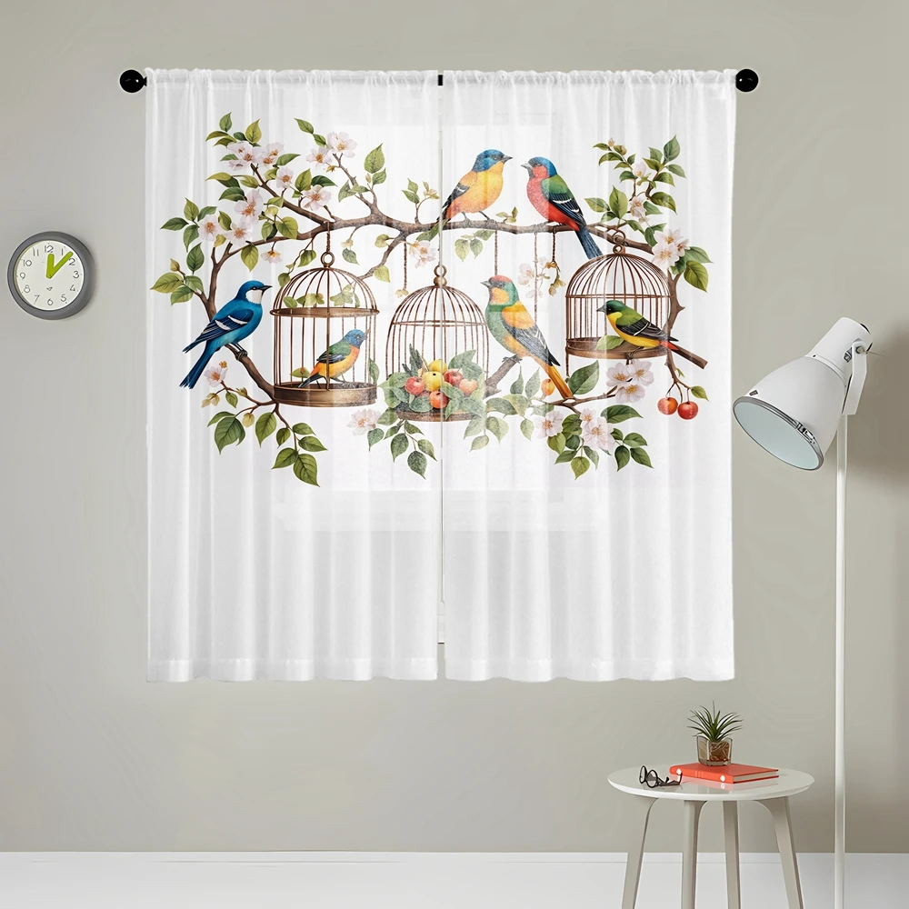 2 Pieces HD Digital Seven Color Bird Flower Figure Printed Window Valance Home Decorating Style Decorative Living Room Bedroom R 6