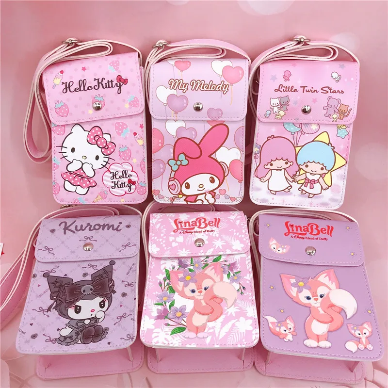 Sanrio Satchel Kawaii Hello Kitty My Melody Cinnamoroll Cute Girl Card Sleeve Shoulder Bag Large Capacity Children Small Wallet ​1pc card holder back of phone credit card holder for cell phone pu leather multifunctional adhesive phone wallet card holder