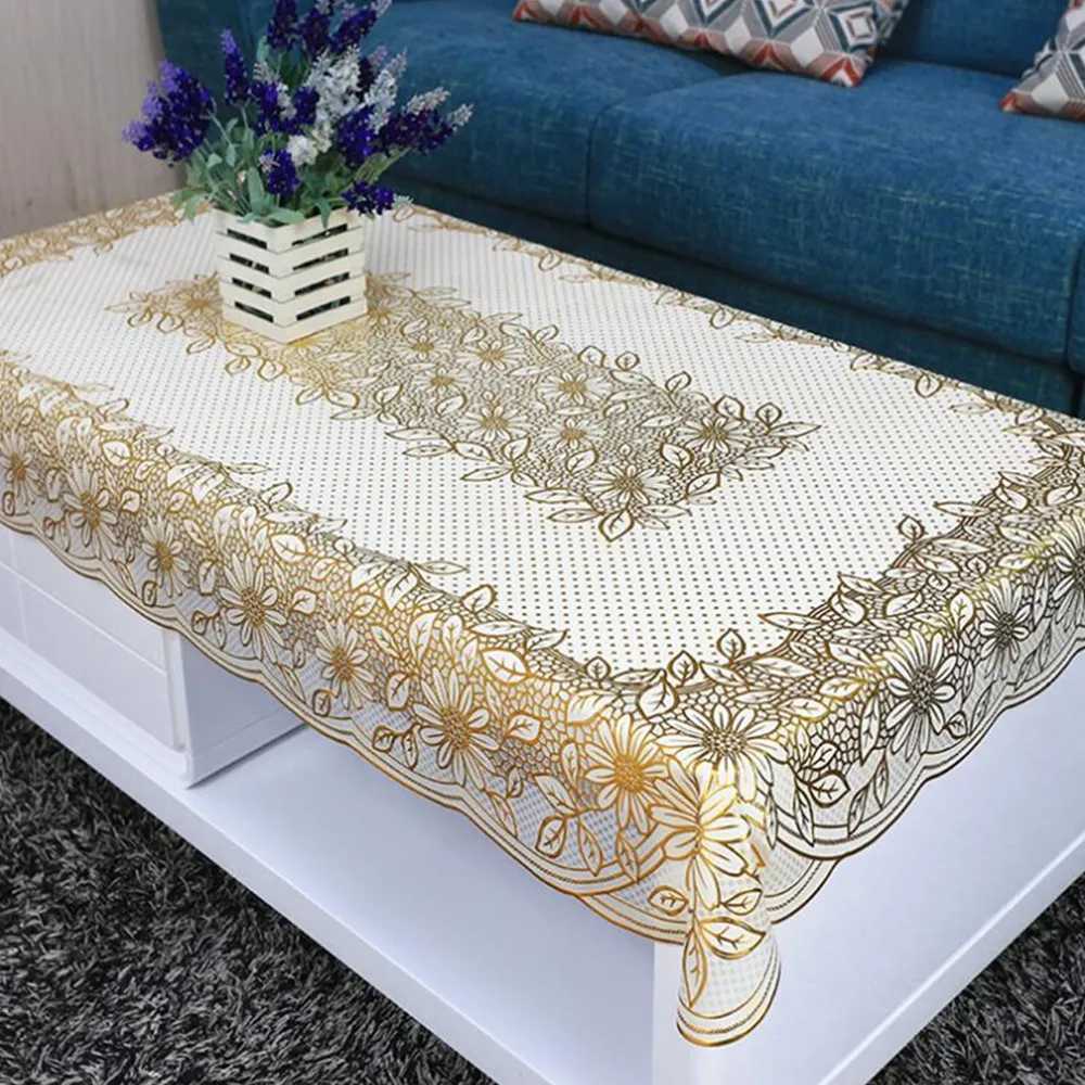 

Pastoral PVC Rectangle Tablecloth Waterproof Oilproof Plastic Table Covers Floral Printed Lace Edge Anti Hot Coffee Table Cloths