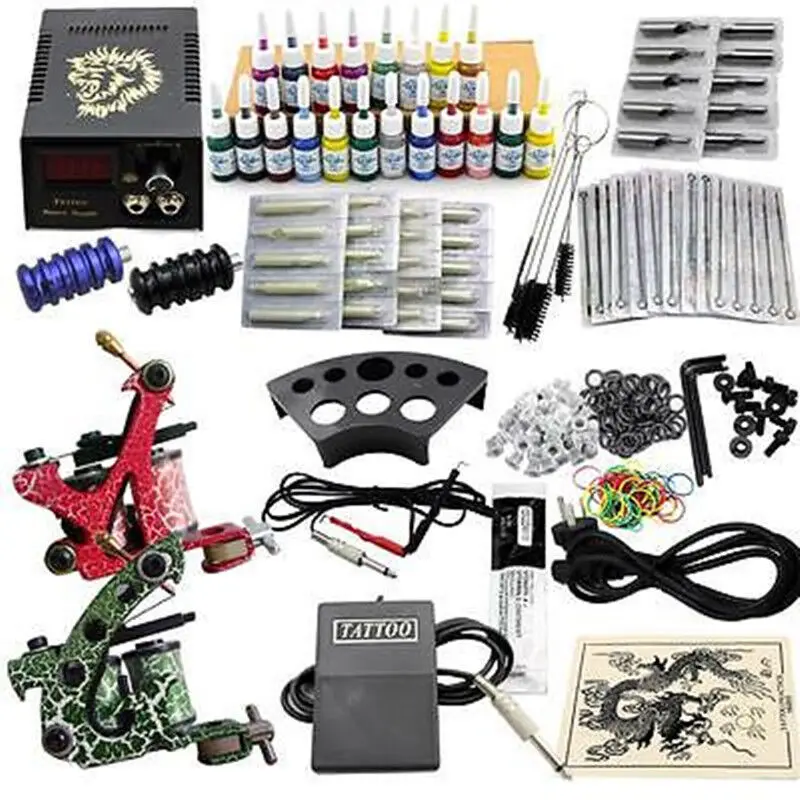 2x Professional Tattoo Complete Machine with 20 Colors 50 Needles Kit