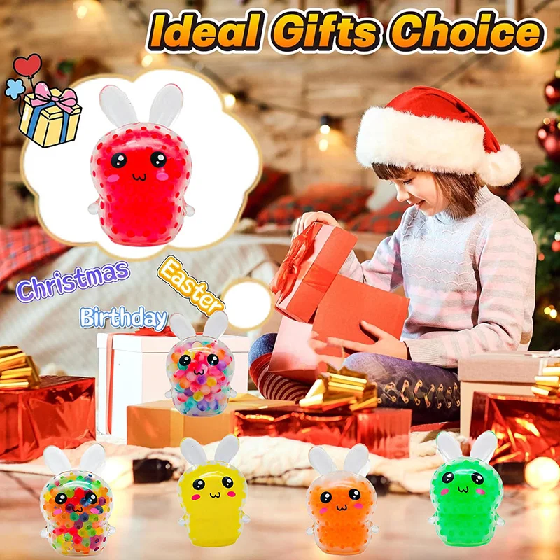 Easter Squishy Bunny Stress Balls Stress Relief Fidget Toy Kids Birthday Party Favors Colorful Rabbit for Easter Basket Stuffers