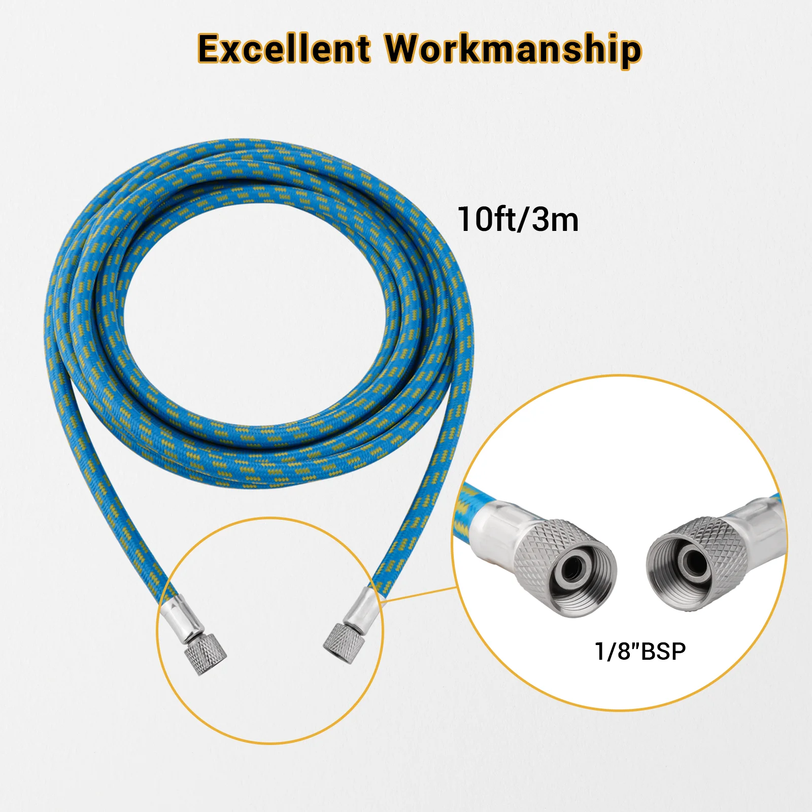 3 meter/10-Ft Nylon Braided Airbrush Air Hose Standard 1/8"" - 1/4"" Adapter Suit for Air Bursh Kit 3 in 1 Tool Accessories 3