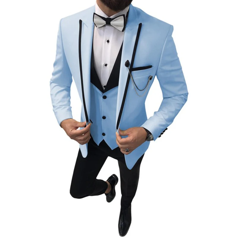 

Men's Suits 3 Pieces Ivory Lapel Single Breasted Slim Fit Casual Formal Business Groomsmen for Wedding Blazer+Pants+Vest