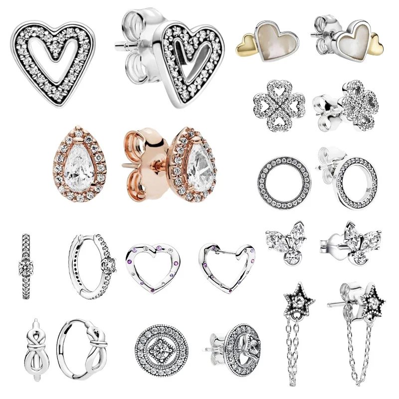 The classic 925 silver sparkling Circle Love Drop four-leaf Clover earrings are a fine jewelry accessory gift for women