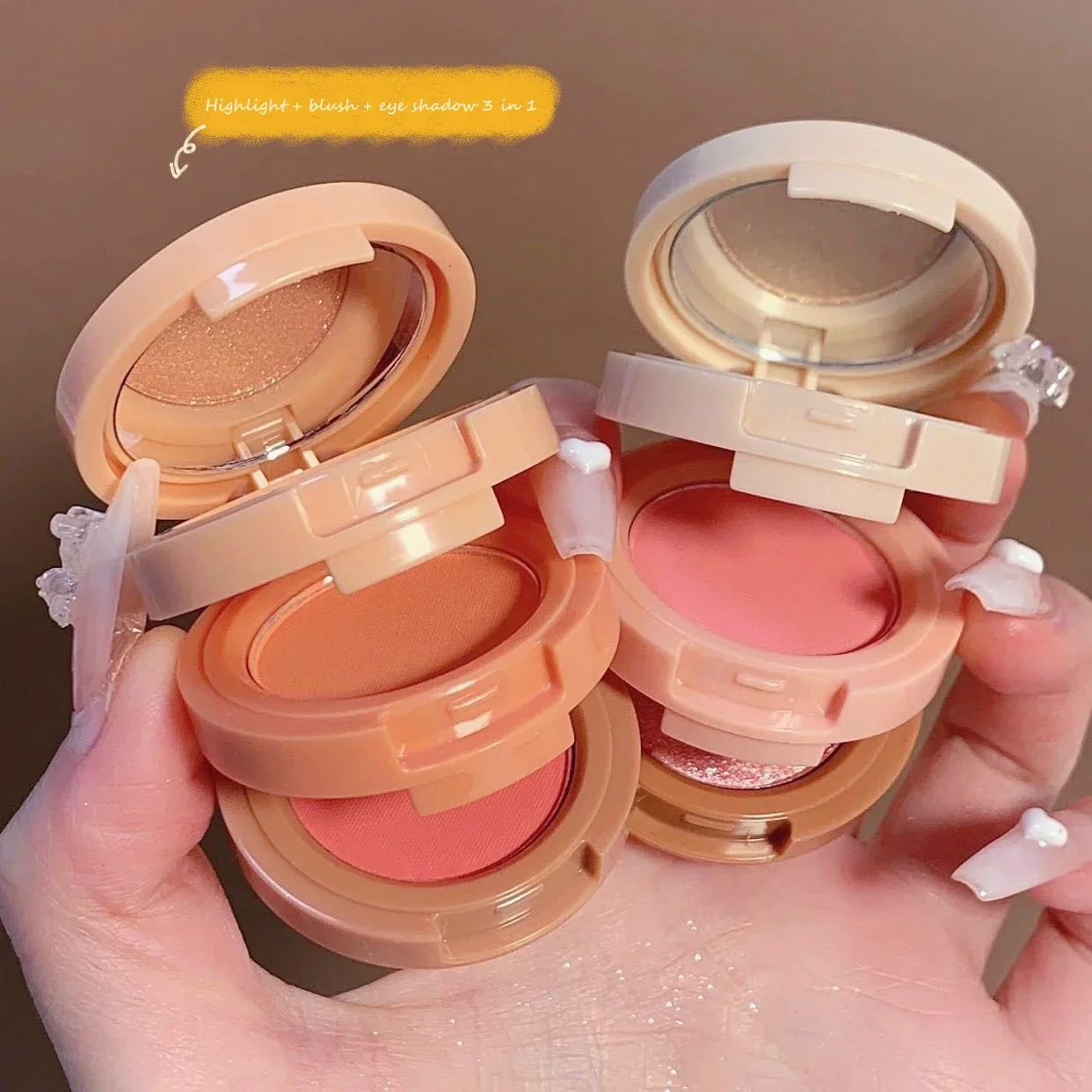 3 In 1 Matte Highlighter Blush Palette Pearly Shiny Eyeshadow Makeup Glitter Peach Rouge Bronzer Contour Shadow Plate Cosmetics powder blusher blush powder blush plate facial blusher