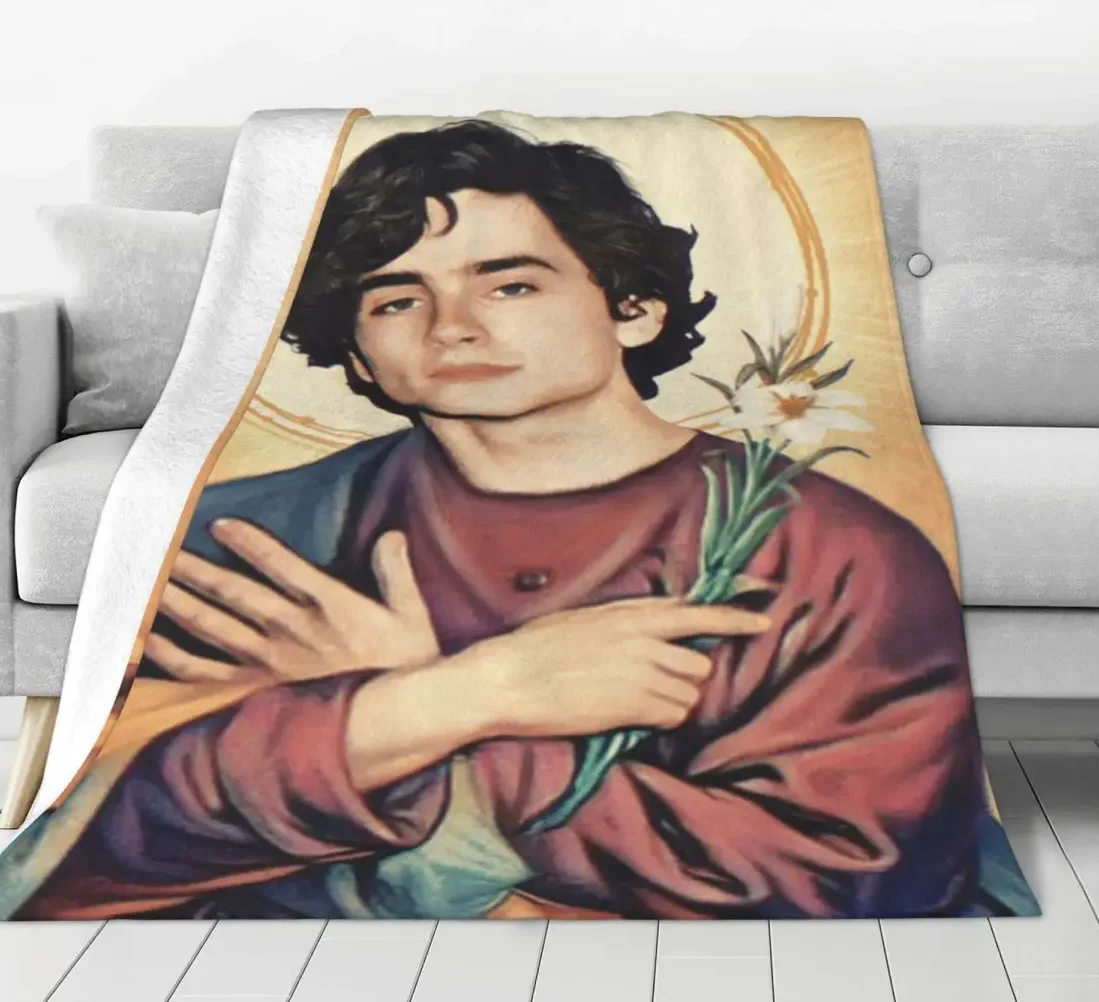 Timothee Chalamet As Jesus Flannel Blanket Christianity Funny Super Warm Bedding Throws for Bed Picnic Bedspread Sofa Bed Cover 5