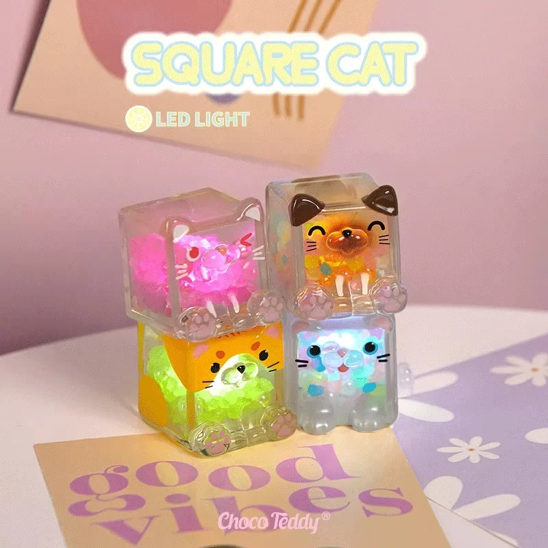 Stapelbare Blöcke, katzenförmiges, trendiges Blindbox-Spielzeug mit Shake-Nachtlicht, kreatives Geschenk, Ornament für Atmosphäre, Weihnachten