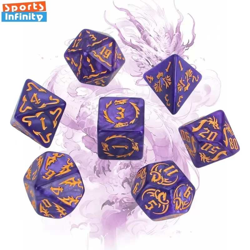 Fashion 7pcs/set Dragon Printed Polyhedral Dice Set Number Dice for Dnd COC Cthulhu TRPG Running Team Table Game Dnd Set