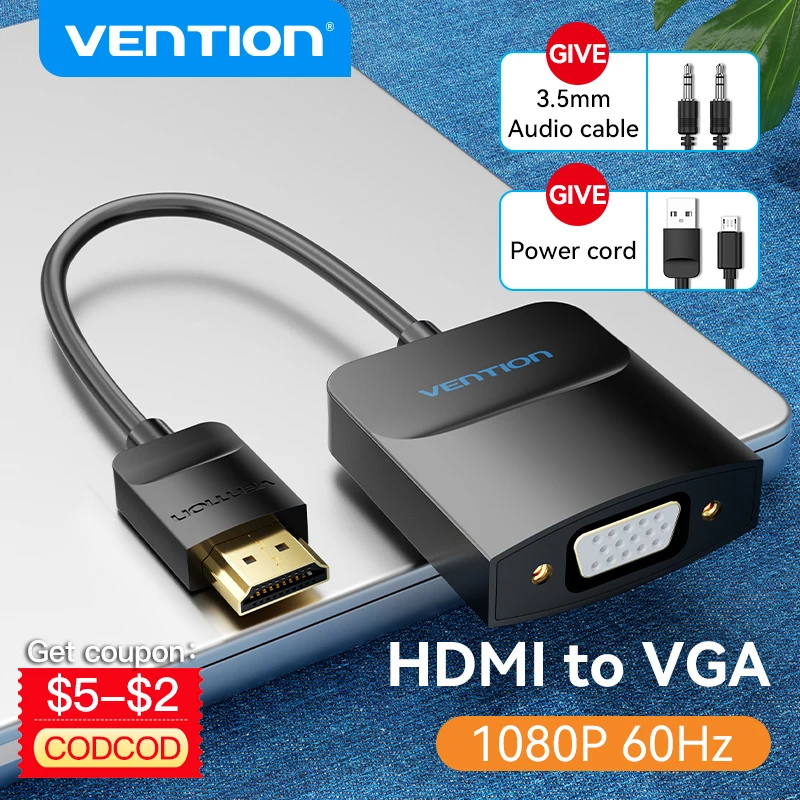 Vention Hdmi To Vga Adapter 1080p Hdmi Male To Vga Female Converter With 3 5 Jack Audio Cable For Xbox Ps4 Pc Laptop Projector Audio Video Cables Aliexpress