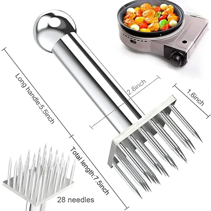 Meat Tenderizer Stainless Steel Meat Needles Pounders with Wooden Handle For Beef Tender Steak Kitchen Tools