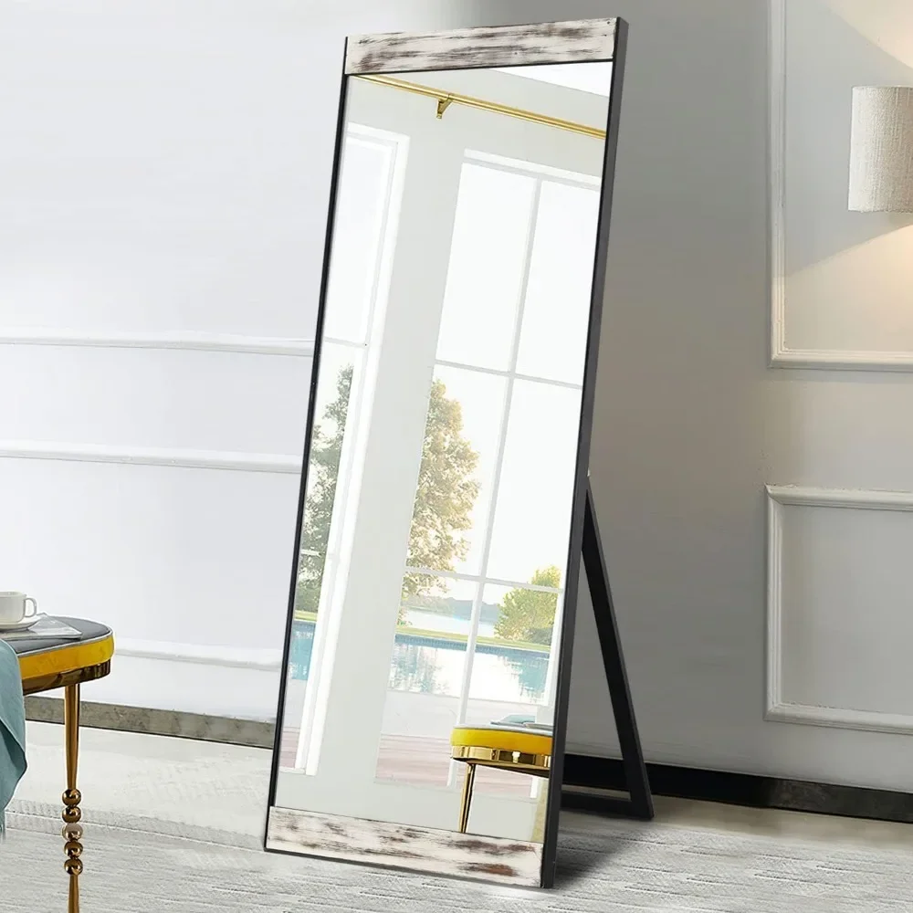 

Large Rectangle Bedroom Mirror Floor Mirror Dressing Mirror, Wall-Mounted Mirror with Pine Wood Veneers, White