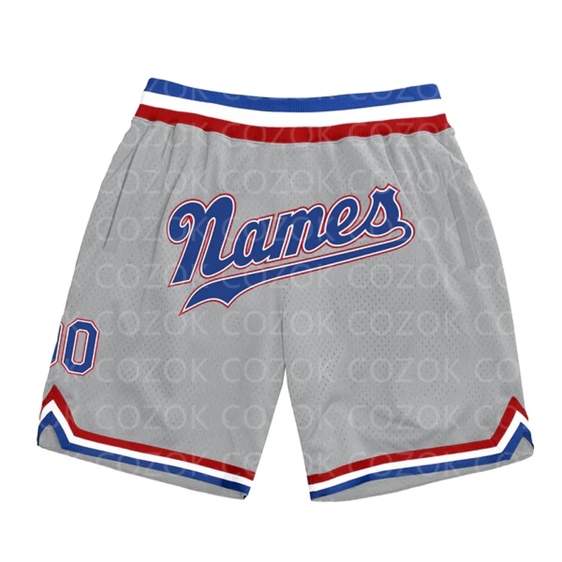 

Custom Gray White Blue Red Authentic Basketball Shorts 3D Printed Men Shorts Your Name Mumber Quick Drying Beach Shorts