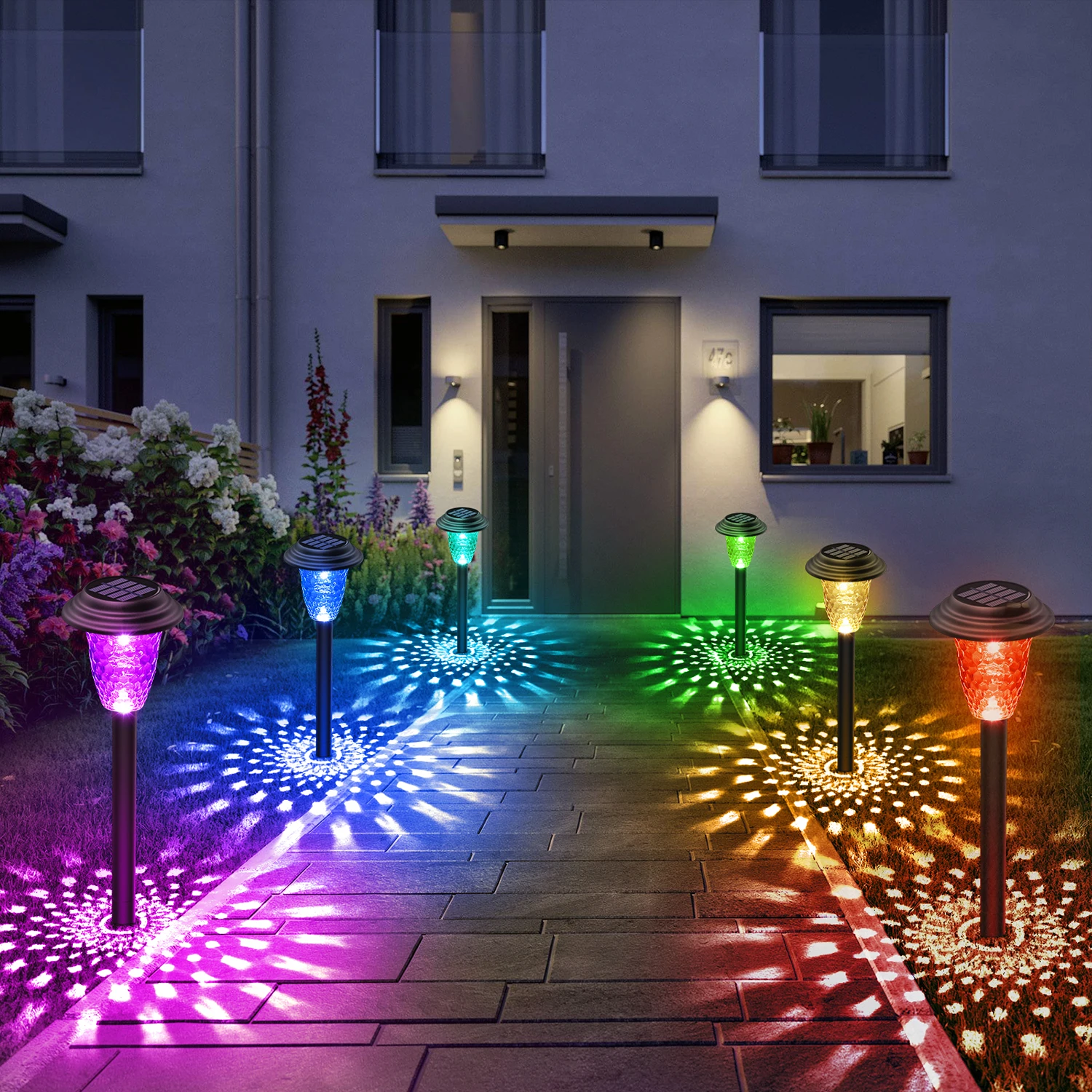 2/8/10Pack Solar Pathway Lights, RGB/Warm White Color Changing, Outdoor Garden/Backyard/Lawn/ LED Decor 1