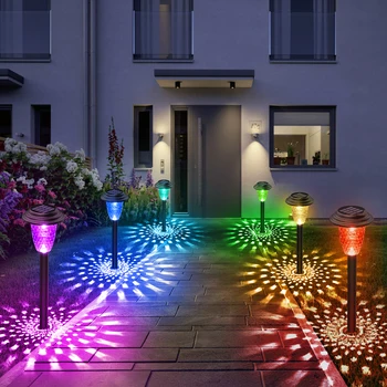 2/8/10Pack Solar Pathway Lights, RGB/Warm White Color Changing, Outdoor Garden/Backyard/Lawn/ LED Decor 1