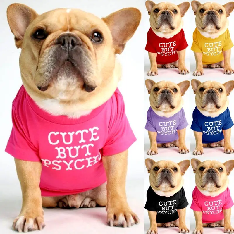Dog Clothes Summer Spring Quality Breathable Pet Clothing Soft Letters Printed French Bulldog Clothes for Small Dogs T-shirt