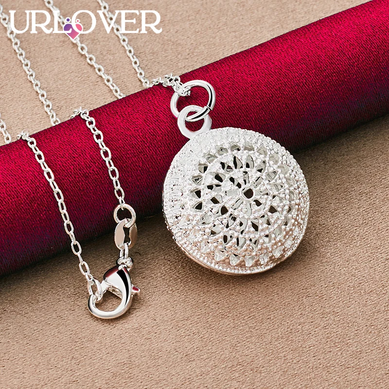 

URLOVER 925 Sterling Silver Necklace For Woman Pattern Circular Pendant Necklaces Fashion Party Wedding Jewelry Birthday Gifts
