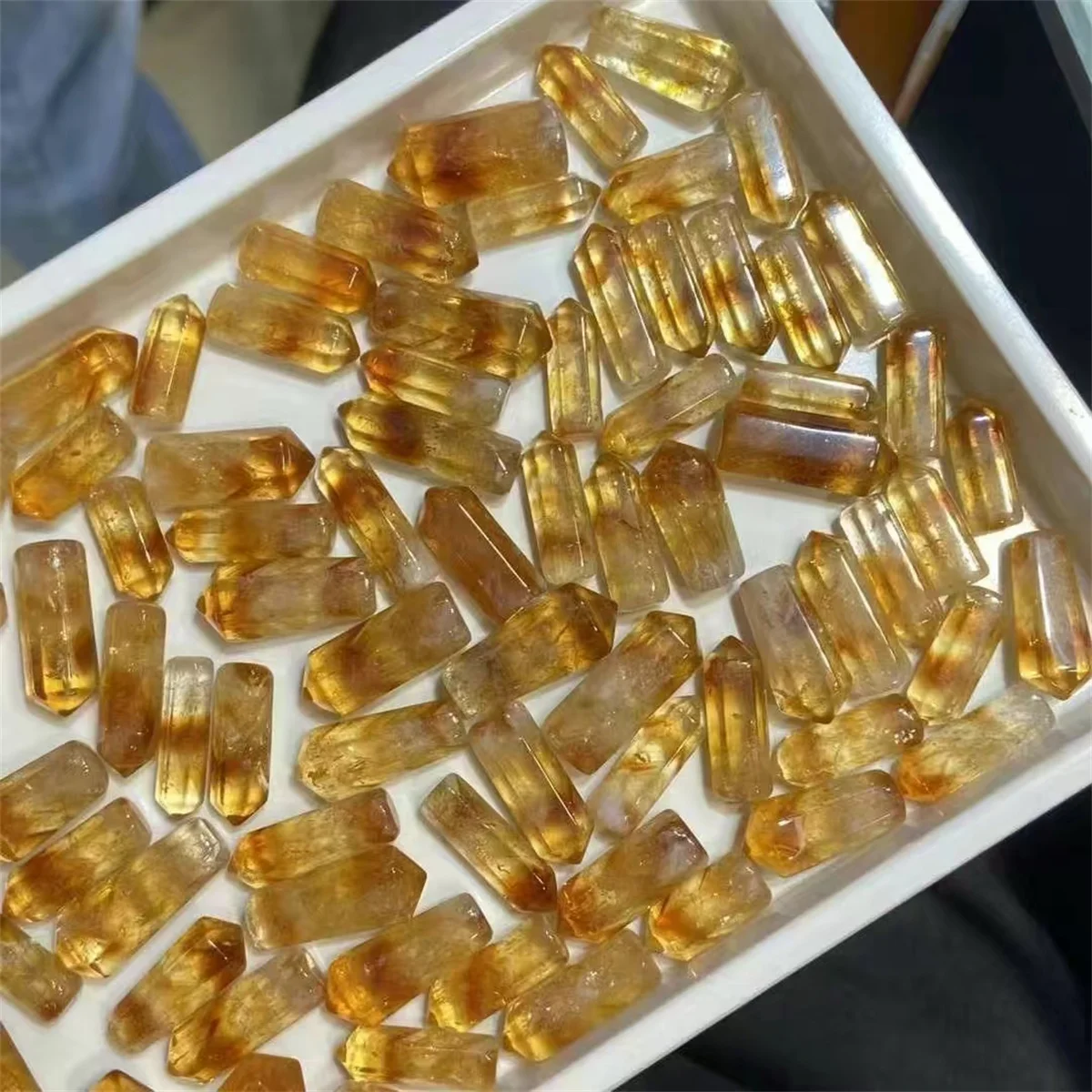 50pcs/lot Natural Citrine Hexagonal Pillar Rough DIY pendants Single-pointed energy columns 16-24mm Crystal clear color Bright