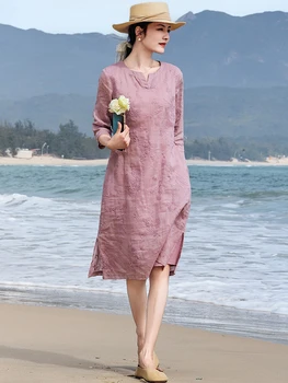 High Quality Ramie Embroidered Women Casual Dress New Arrival 2026 Summer Chinese Style Ladies Elegant A-line Dresses M2374 1