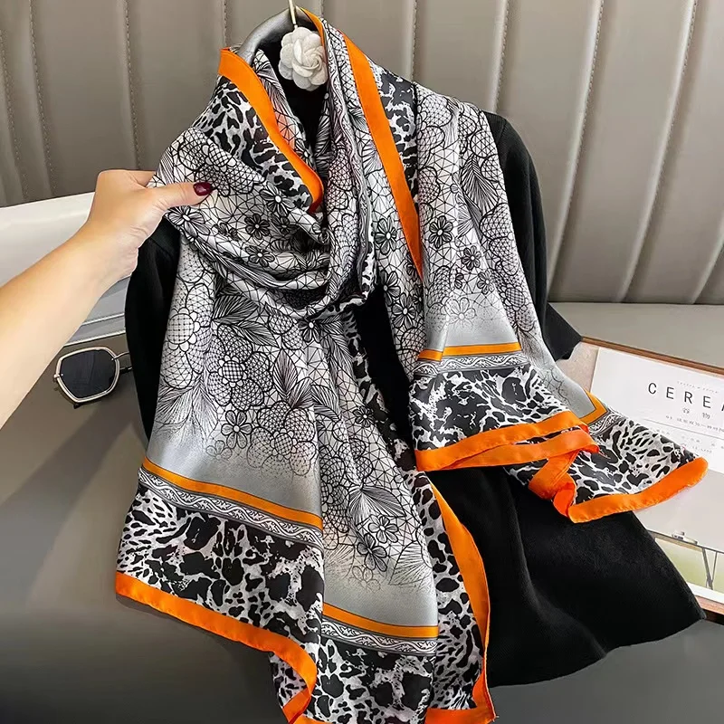 Luxury Brand Silk Scarves Classic Spring Women Silk Scarf Printing Shawl  New Large Foulard Hijab 180*90cm bandanna muffler - AliExpress