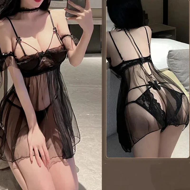 Women Lingerie Lace Chemise Sleepwear Waist Strap Silk Satin Pajamas Sexy Soft Sleepdress For Ladies
