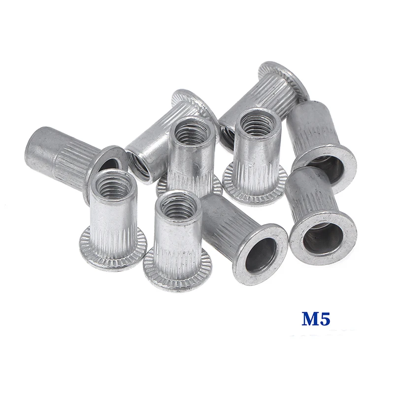 50/20pcs M3 M4 M5 M6 M8 M10 Aluminum Alloy Rivet Nuts Flat Head Threaded Insert Rivet Nuts Set Nutsert Cap Nut Rivnut
