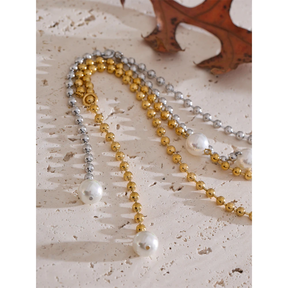 Yhpup Round Necklace Stainless Steel Beads