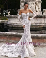 Pearls Sweetheart Neck Detachable Long Sleeve 2 Pieces High Quality Lace Mermaid Wedding Dress Elegant Vestido De Noiva Sereia 3