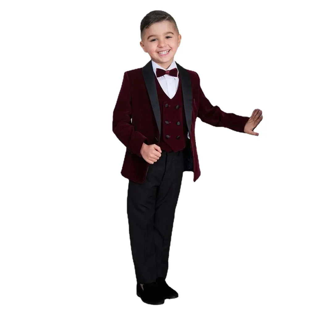Formal Boys Suits for Weddings Dress Elegant Children School Uniform Velvet Kids Party Costumes Tuxedo Clothes Sets