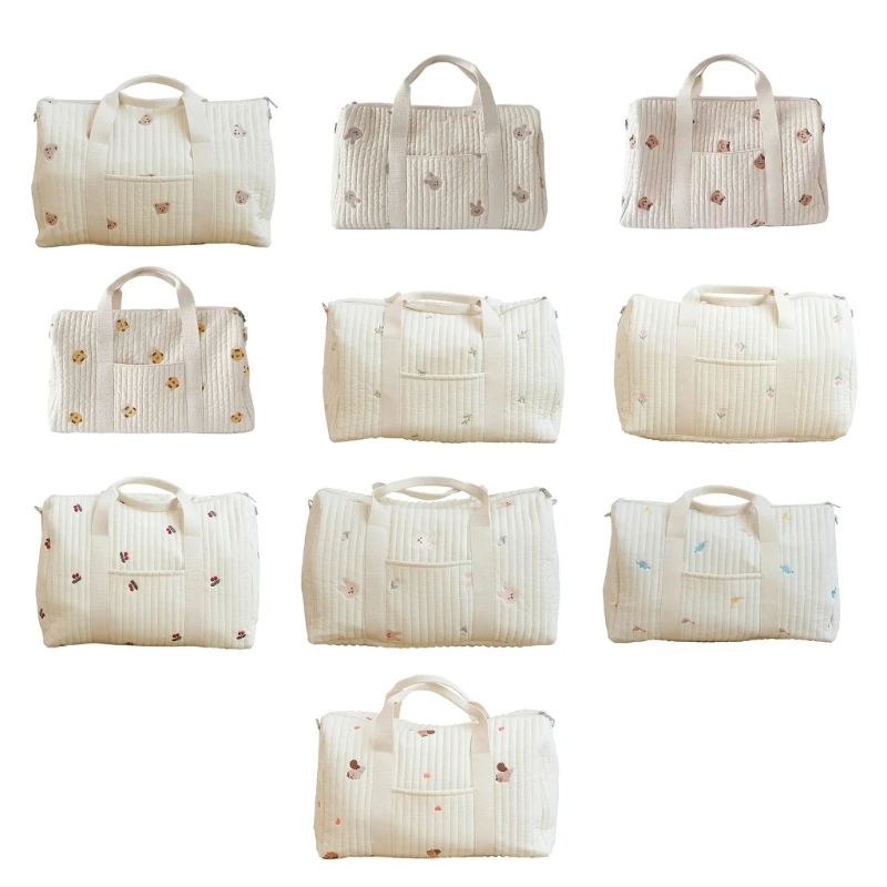 

Cotton Diaper Bag Organiser Cartoon Embroidery Diaper Zipper Bag with Strap